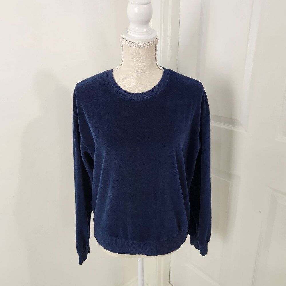 Marine Layer Sweatshirt Womens L Blue Velour Crew Neck Pullover Top Sweater